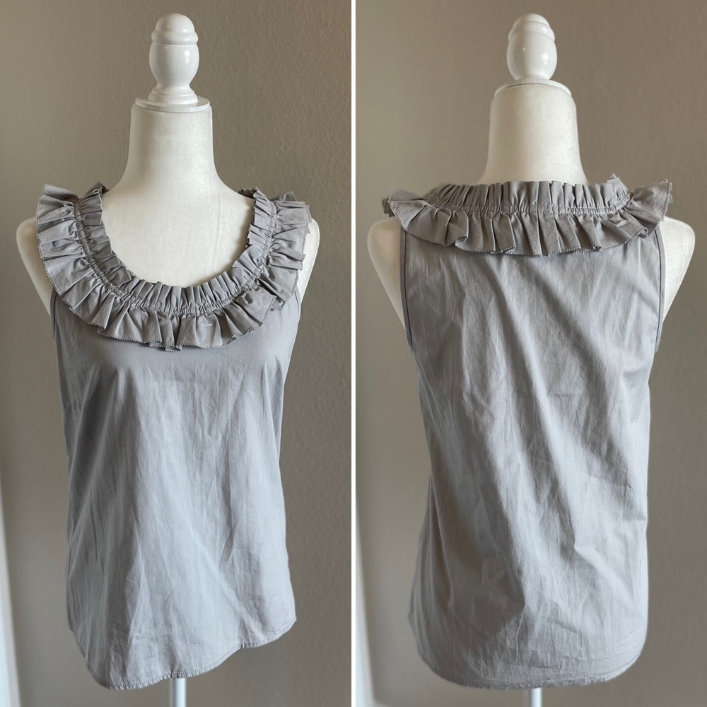J. Crew Grey Ruffle Collar Sleeveless Top Size S